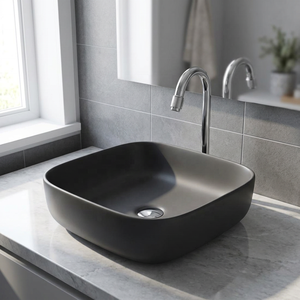 Modern Luxury Brown Square Ceramic Table Top Counter Mounted Wash Basin For Basement Bathrooms - Product Image 4