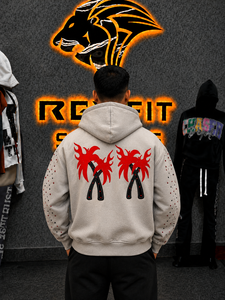 Men's Coral Hooded <b>Zipper</b> <b>Sweatshirt</b> Oversized Knitted Regular Sleeve Front Logo Print Streetwear Autumn Wear - Product Image 4