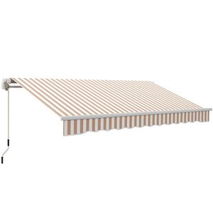 Toldo Retráctil Manual Ajustable de 12 Pies x 10 Pies, Beige/Blanco, Instalación Motorizada Eléctrica para Patio, Balcón, Jardín - Product Image 1