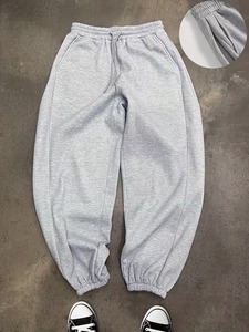 Pantalon de survêtement en coton gris clair pour homme, couleur unie, coupe ample, taille à cordon, longueur intégrale, poches latérales, pantalon décontracté d'automne - Product Image 6