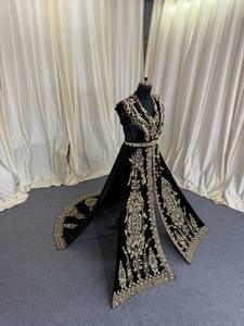 Elegante Vestido Caftán Negro de Terciopelo para Mujer, Largo hasta el Suelo, Bordado, para Fiesta de Noche o Boda, con Motivo de Estrellas con Cuentas - Product Image 2