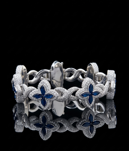 Pulsera floral de plata de ley 925 con zafiro azul, pulsera de eslabones con pavé de moissanita, elegante pulsera de tenis con flores, joyería para mujer - Product Image 1