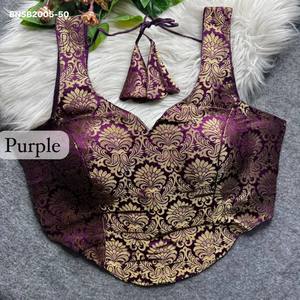 Blouse sans manches de style corset, de qualité supérieure, en tissu King Khab Banarasi, avec un motif de tissage Zari et une finition en tricot, exportateur indien - Product Image 2