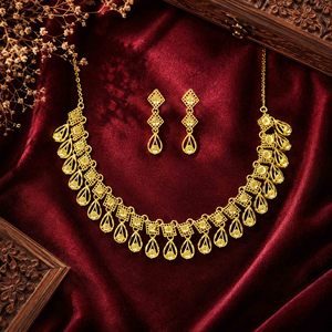 สร้อยคอทองชุบไมครอน 14K18K24K แบบสั้น ดีไซน์ตุรกี ขายส่ง ชุดเครื่องประดับแฟชั่นงานแต่งงานสไตล์ดูไบแบบดั้งเดิม - Product Image 3