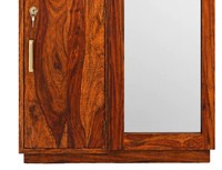 Table de toilette moderne en bois de manguier massif avec miroir pleine longueur |   Étagères de meuble-lavabo verrouillables |   Chambre à coucher écologique et durable