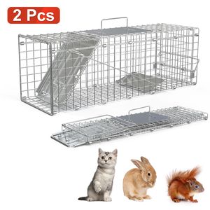 2 Pezzi Gabbia per Animali Domestici in Acciaio Zincato 24X7.48X8.27IN, Trappola Pieghevole a Rilascio Facile per Gatti di Piccola Taglia - Product Image 1