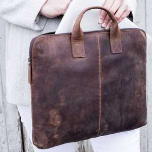 Best Selling Genuine Leather Men's Office Use Laptop <b>Bags</b> & Case Polish Brown Color With Handles Customizable Designs - Product Image 4