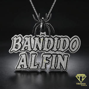 สร้อยคอจี้เพชรเพาะเลี้ยงในห้องปฏิบัติการ เงินแท้ 925 ดีไซน์ BANDIDO ALFIN สลักชื่อได้ พร้อมเพชรประดับเต็มเส้น สไตล์ฮิปฮอป - Product Image 5