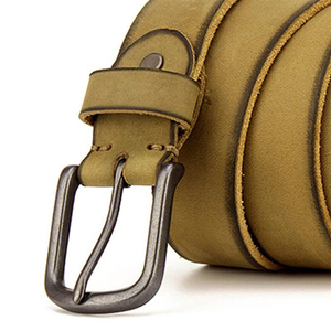 Ceinture en cuir véritable pour homme, décontractée, couleur unie, boucle ardillon, en cuir de vachette, large, avec boucle en fer, style durable - Product Image 6