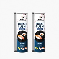 Boîte d'emballage pour sushis à emporter, en papier rond de style japonais, avec logo personnalisé, bleue, écologique, de qualité alimentaire, jetable
