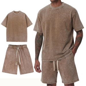 Summer Washed Cotton T Shirt Sweat <b>Short</b> and Shirt Set for <b>Men</b> 2 Piece <b>Patch</b> Embroidery Acid Wash Shirts <b>Shorts</b> Sets - Product Image 6