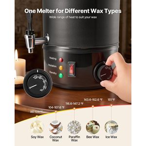 Chauffe-cire rapide à chauffage uniforme de 8,5 Qts pour kits de fabrication de bougies DIY avec bec verseur facile, contrôle de la température et base rainurée - Product Image 6