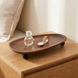 Plateau ovale en bois avec pieds boule, organiseur de bijoux, rangement pour coiffeuse, décoration, ensemble de plateaux décoratifs ovales en bois - Product Image 3