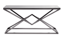 Table console moderne en acier inoxydable avec plateau métallique, style minimaliste, pour entrée, salon, table de canapé, base croisée, rangement