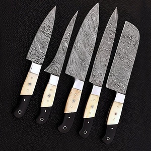 Professional 5 Piece Damascus Steel Kitchen <b>Knife</b> Set Chef Cooking <b>Knives</b> with <b>Bone</b> Wood <b>Handle</b> Custom Logo Manufacturer - Product Image 2