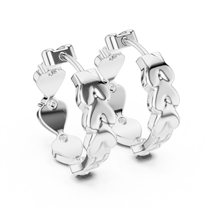 Boucles d'oreilles créoles en or blanc 14 carats avec diamants en forme de cœur, créoles romantiques de créateur avec diamants ronds brillants - Product Image 4