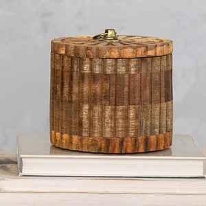 Hot Sale round Mango Wood Craft Natural Antique <b>Wooden</b> Display <b>Box</b> with Pleated <b>Lid</b> for Decor Treasure Keepsake or Wall Signs - Product Image 6