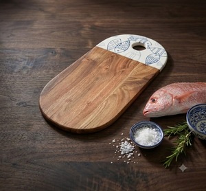 Tabla de servir de madera redonda con diseño decorativo, tabla de quesos para cocina, para aperitivos y servicio de mesa - Product Image 5