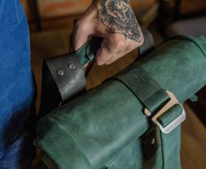 Fashion Leather <b>Roll</b> Top <b>Backpack</b> Unisex Genuine Leather Cotton Zipper Laptop Bag Vintage Travel Daypack Custom Logo LTBP-0024 - Product Image 4