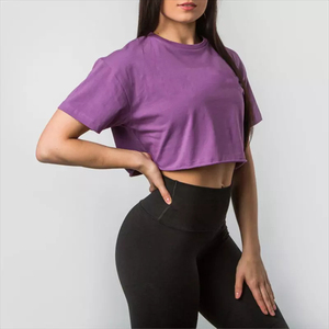 Women's Cotton Crew Neck Regular Fit Breathable Anti-Wrinkle Yoga Fitness <b>Crop</b> <b>Tops</b> T-Shirts <b>White</b> - Product Image 2