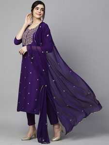 Black Embroidered <b>Kurta</b> Palazzo Set With Dupatta <b>Women</b> Traditional Indian Pakistani Wear Ankle Length Cotton Casual Style - Product Image 5