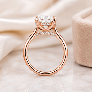 Anillo de compromiso solitario de corte redondo personalizado con halo oculto, engaste catedral de 6 puntas, anillo de diamantes para mujer, OEM ODM al por mayor - Product Image 4