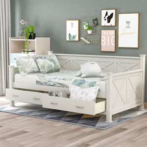 เตียงนอนกลางวันทำจากไม้ขนาดเตียงคู่สีขาวสไตล์เรียบง่ายและเรียบง่าย - Product Image 1