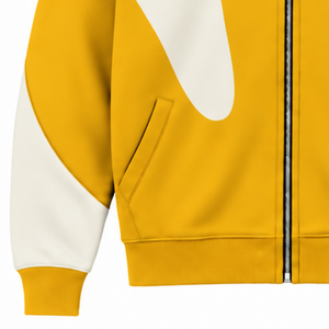 Golden Yellow Contrast Panel <b>Zip</b> Up <b>Hoodie</b> Men Streetwear Full Zipper Long Sleeve Casual Fleece Hooded Jacket With <b>Pockets</b> - Product Image 6