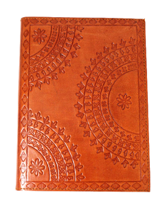 Genuine Brown Leather Handmade Recycled Cotton Paper <b>Journal</b> Front Embossed Design With Printed Logo Goat For <b>Writing</b> - Product Image 1