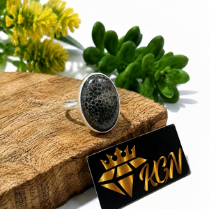 Natural Black Coral Stone Gemstone <b>Ring</b> Solid 925 Sterling Silver Handmade Oval Statement <b>Ring</b> for Women Fine Jewelry Gift - Product Image 3