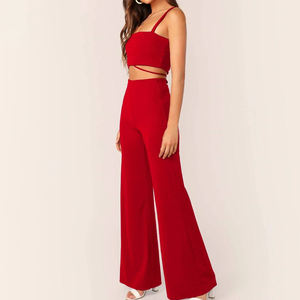 Women's Solid Red Off-Shoulder Yoga Tank Top with Flared Pants Set Breathable Sports Fitness <b>Underwear</b> <b>One</b> Set - Product Image 4