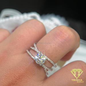 Elegant Round Cut Moissanite <b>Diamond</b> <b>Ring</b> In 925 Sterling Silver With Criss Cross Luxury Engagement Jewelry For Women - Product Image 4