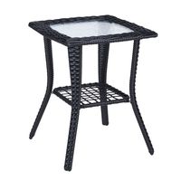 Table d'appoint en rotin pour extérieur avec plateau en verre, table d'appoint en rotin pour patio, jardin, véranda, balcon