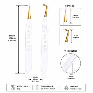 Pince à cils plaquée or blanc avec embouts de précision en forme de cœur pour l'application des cils - Product Image 5