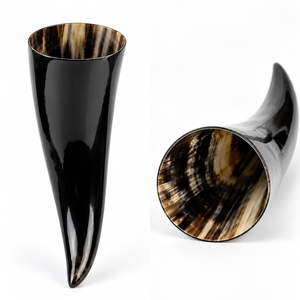 Vaso de chupito artesanal ecológico de cuerno vintage, mini, redondo, negro con interior marrón, para regalos empresariales y fiestas - Product Image 1