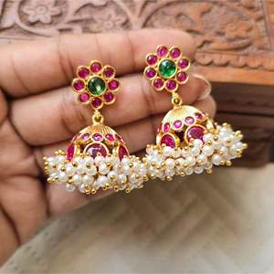 Kemp Gold-Plated Drop Earrings with Cluster Pearl and Moissanite - Product Image 3