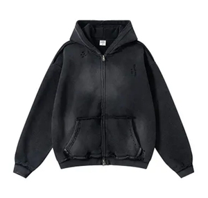 Sweat à capuche pour homme 100% coton, coupe courte, épaules tombantes, uni, de luxe, effet délavé soleil, délavé à l'acide, personnalisé, tendance et vieilli - Product Image 2