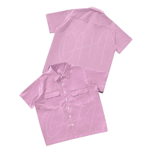 Camisa de Manga Corta Rosa con Logotipo Personalizado, 100% Algodón, Transpirable, Corte Holgado, Estilo Casual y Moderno, con Botones, para Hombre y Mujer, Calidad Garantizada - Product Image 1