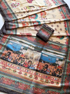 Sari en soie douce spécial fête avec effet de tissage pashmina et motif imprimé numérique UHD - Product Image 2