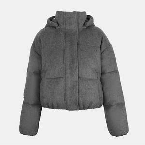 Nouvelle conception, veste matelassée grise pour homme, capuche réglable, hiver, logo personnalisé OEM - Product Image 1