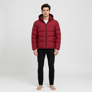 Men Hooded Puffer Jacket Winter Warm Breathable <b>Fleece</b> 220g Polyester Filling <b>Zipper</b> Closure Front Casual Solid Color Loose - Product Image 1