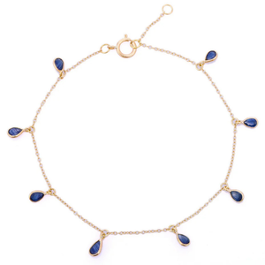 18K Yellow <b>Gold</b> Blue Sapphire Tennis Bracelet for Wedding Party Anniversary - Product Image 1