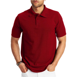 Polo à manches courtes pour homme, couleur unie, 100% coton, respirant, coupe classique, style jersey tricoté, bleu - Product Image 2