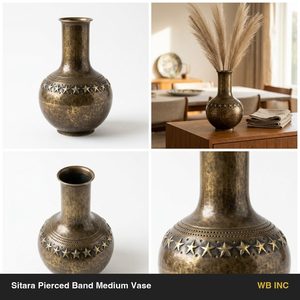 Jarrón de Mesa de Latón Hecho a Mano de 13 cm, Latón Antiguo con Doble Hilera Perforada, Banda Perforada Sitara, Decoración Metálica Mediana para el Hogar, Hotel, Boda - Product Image 5