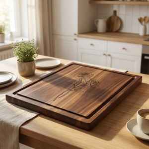 Planche à découper en bois d'acacia gravée à la main de forme carrée, fabricant en gros d'articles de cuisine, planche à découper pour fromage, vente en gros - Product Image 5