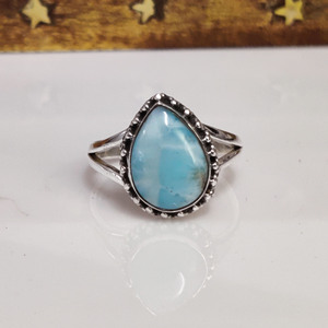 Bague Larimar en Argent Sterling 925, Pierre Précieuse Taillée Poire, Bijou de Déclaration pour Mariage, Fiançailles, Anniversaire, Sertissage Bezel - Product Image 1