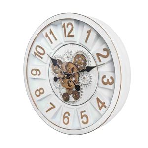 Moving gear wall <b>clock</b> 16 inch white vintage gold flat frame with 3D numerals clockwork for luxury home decoration - Product Image 2