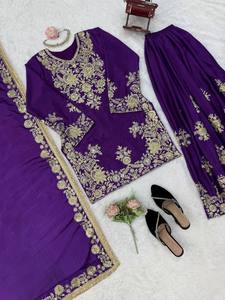 Women <b>Red</b> <b>Silk</b> Salwar Kameez With Gold Embroidery Traditional Indian Wedding Wear Floor-Length Regular Fit - Product Image 3