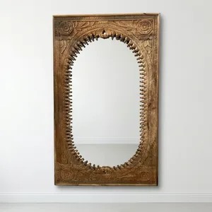 Grande décoration murale suspendue en bois massif, design turc/islamique, sculptée à la main, cadre de miroir Jharokha pour salon, hôtel, entrée. - Product Image 1