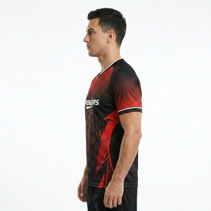 Maillot de football personnalisé sublimé pour homme, col en V, manches courtes, évacuation de l'humidité, 100 % polyester, coupe athlétique, toutes saisons - Product Image 5